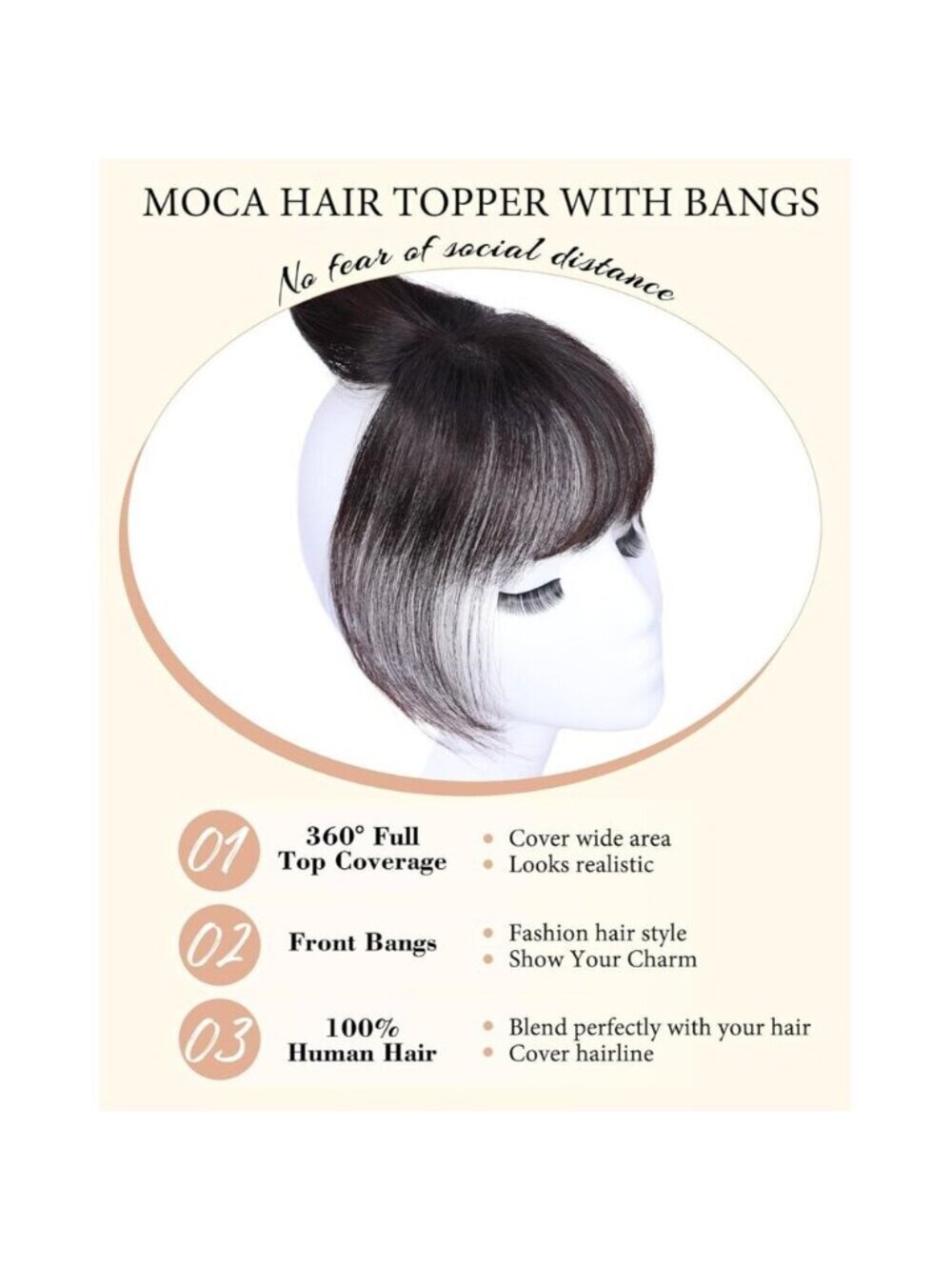 Women Brown Real Human Hair Topper 10 Inch Clip In Bangs Medium Silk BASE - Picture 7 of 7